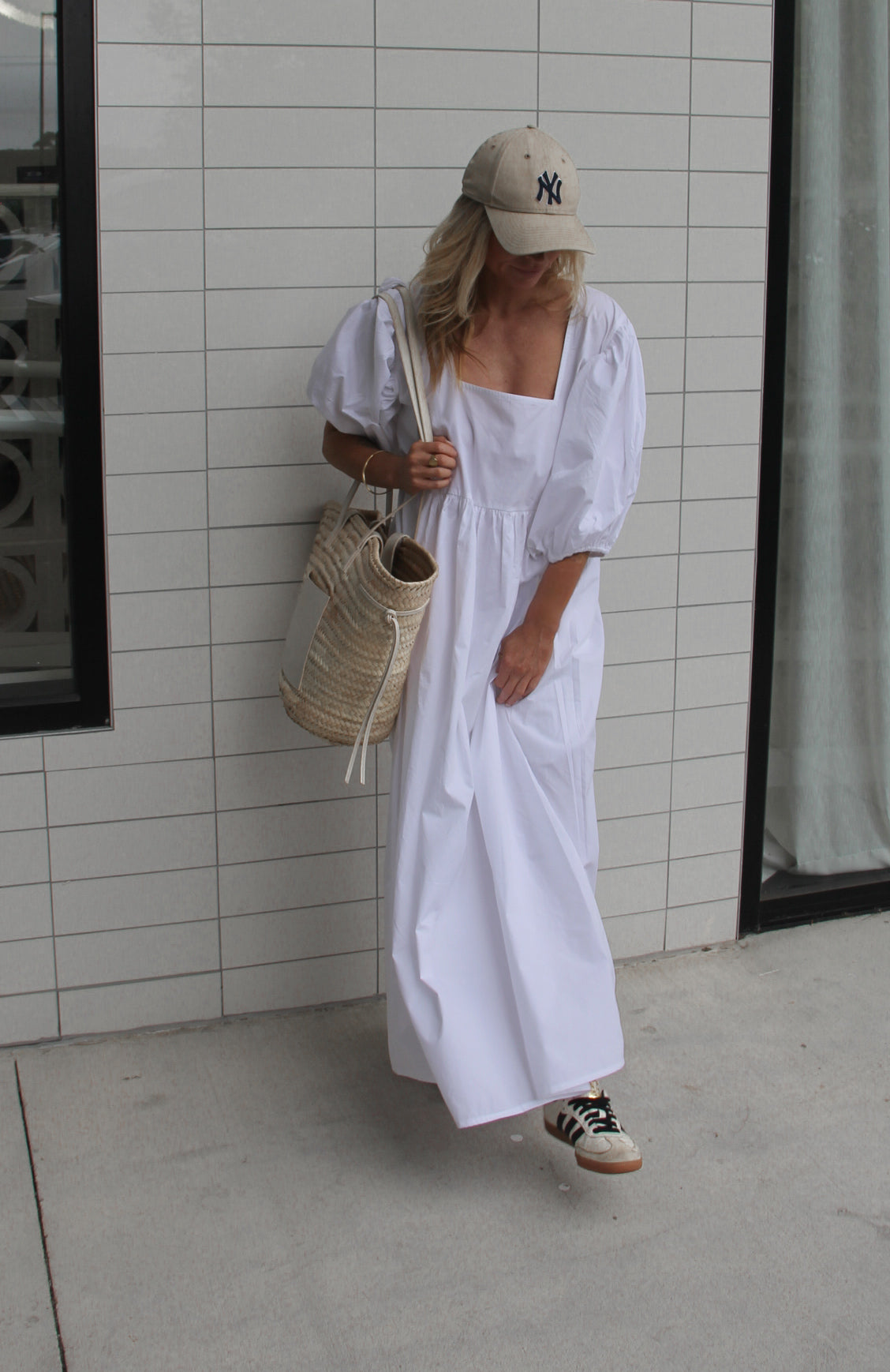 The Ease Label - Maya Dress - Oversized cotton poplin maxi dress with puff sleeves and square neck
