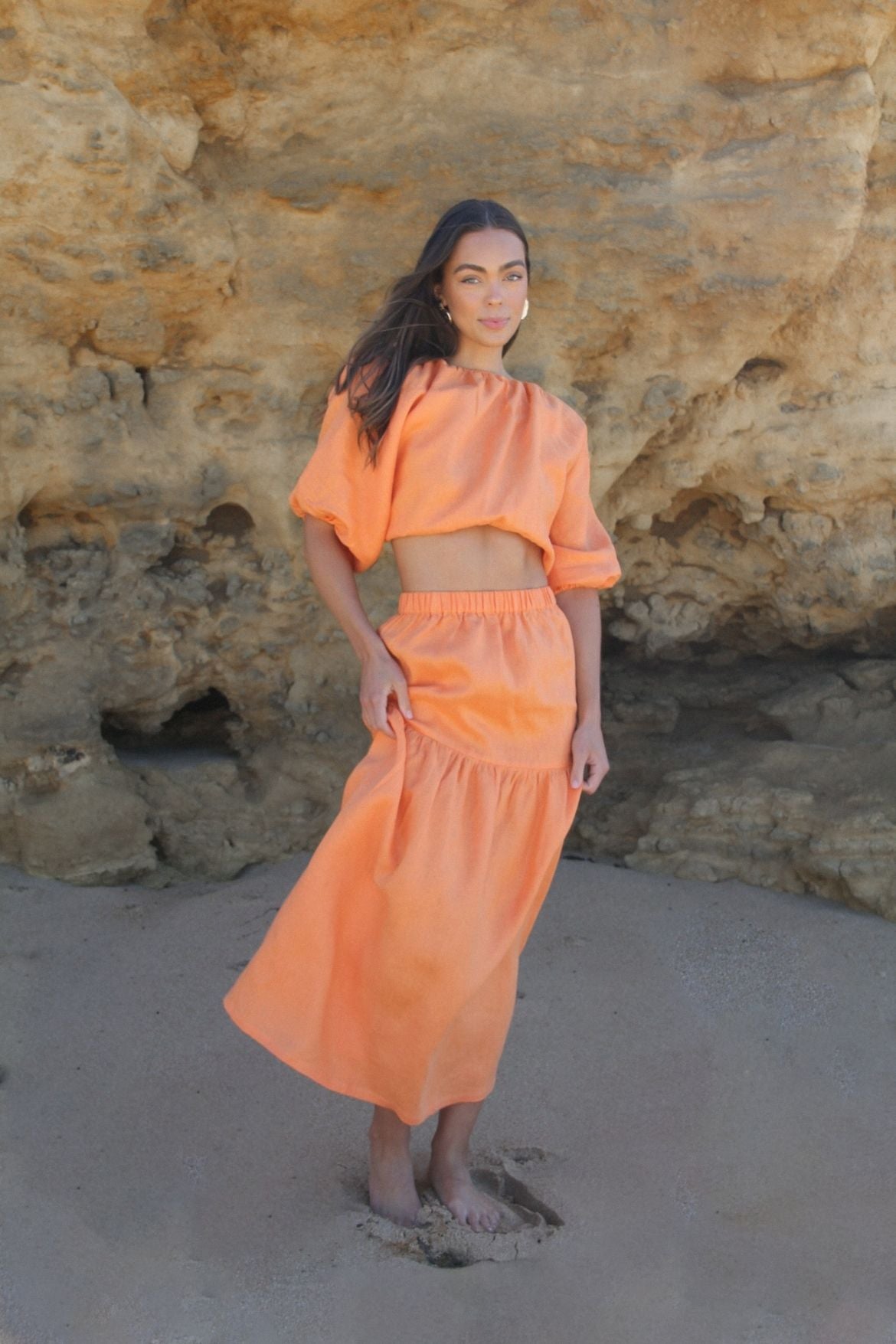The Ease Kea Top - Backless linen top in orange tangerine