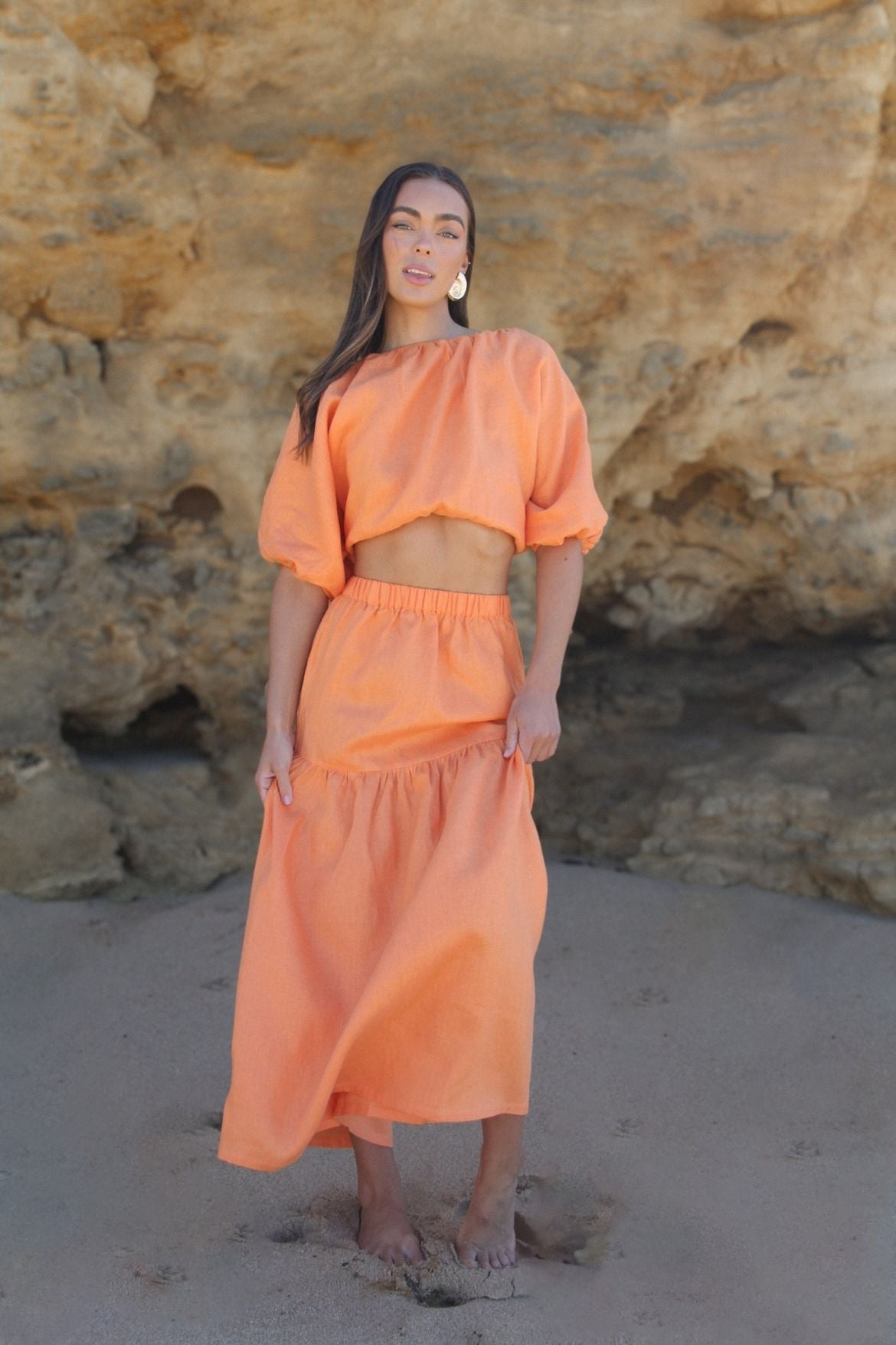The Ease Kea Top - Backless linen top in orange tangerine