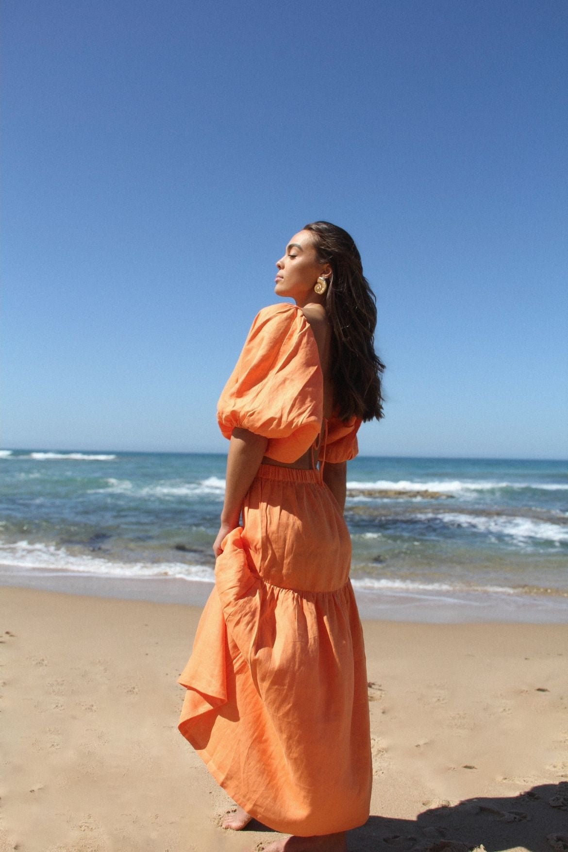 The Ease Kea Top - Backless linen top in orange tangerine
