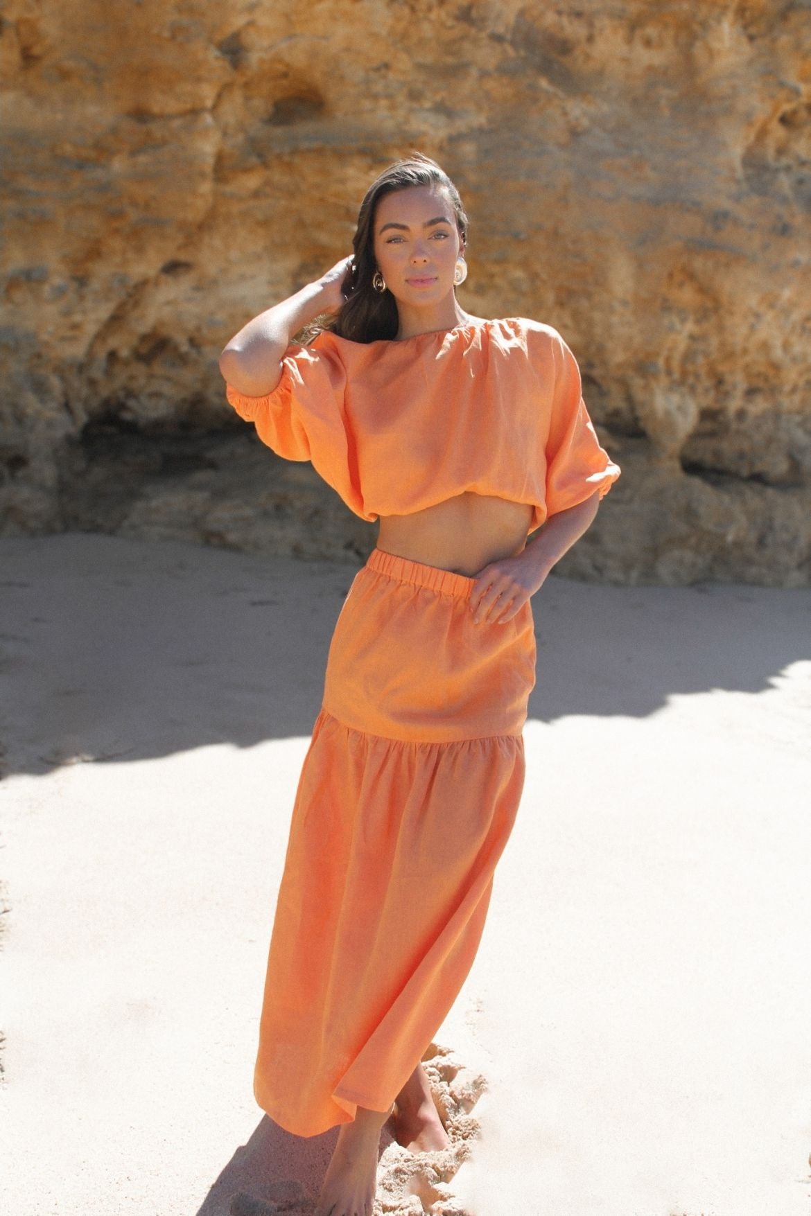 The Ease Kea Top - Backless linen top in orange tangerine