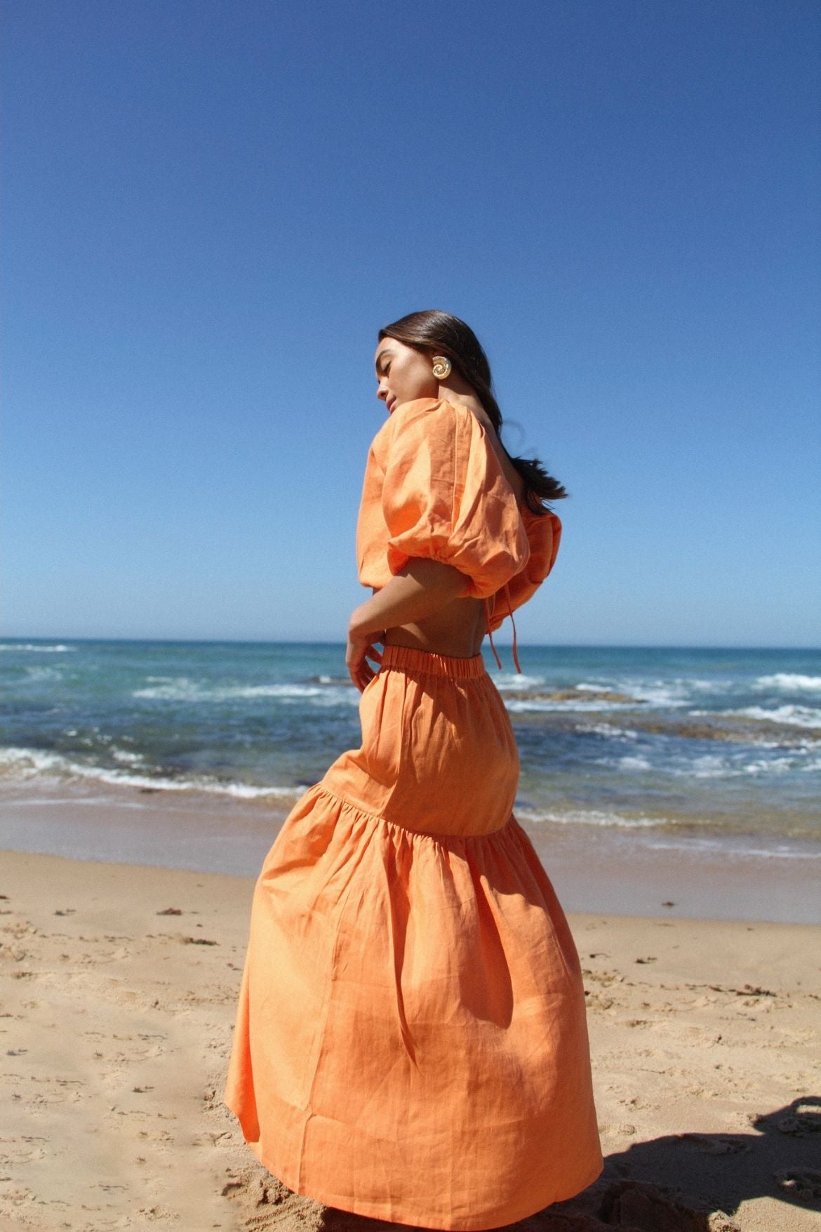 The Ease Kea Top - Backless linen top in orange tangerine