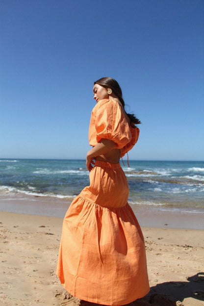 The Ease Kea Top - Backless linen top in orange tangerine