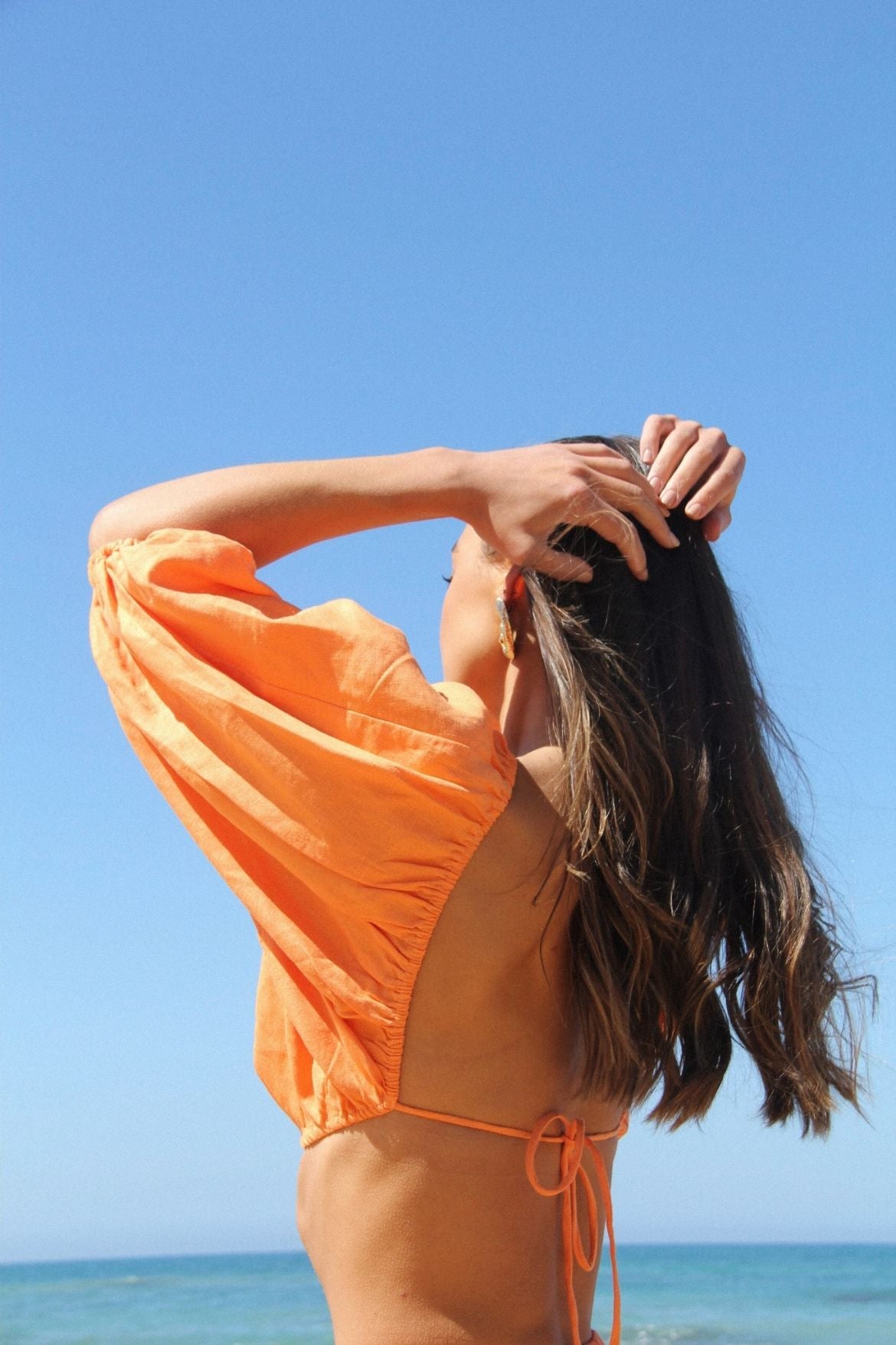 The Ease Kea Top - Backless linen top in orange tangerine