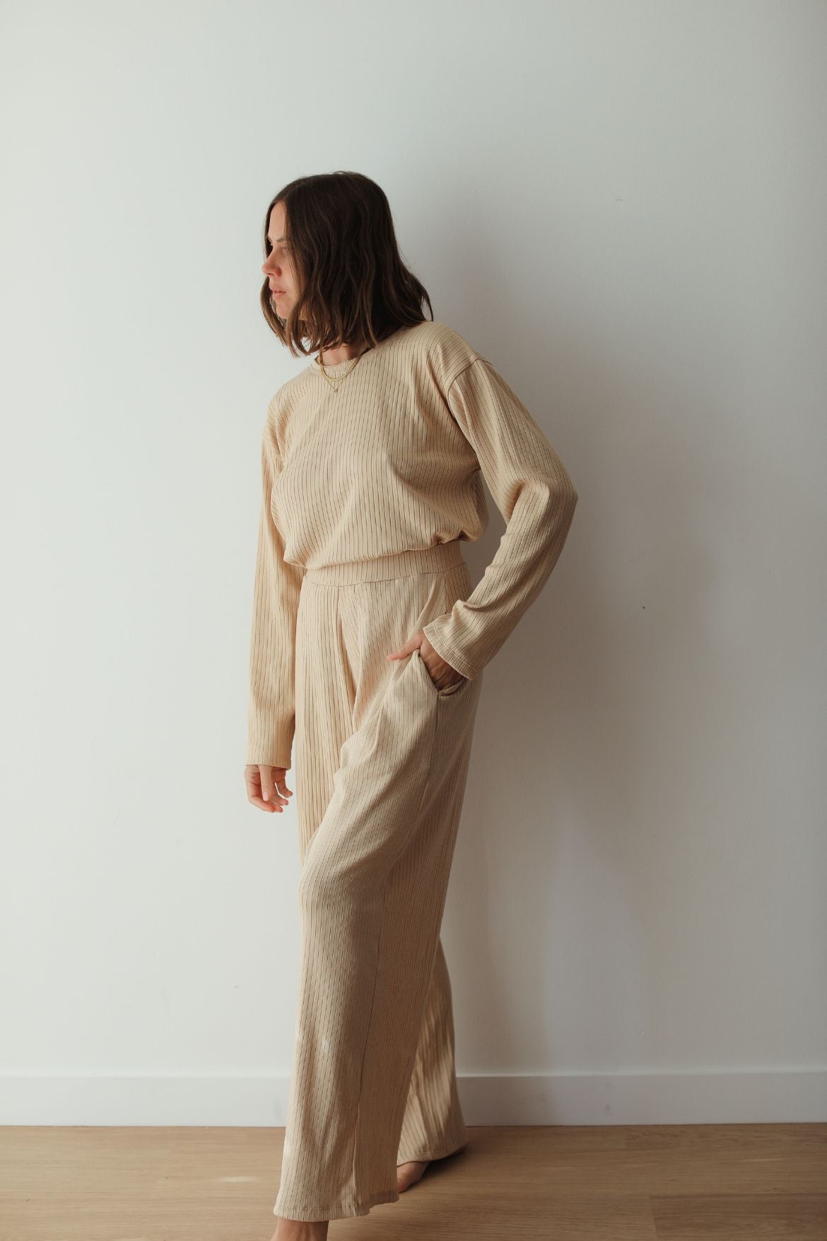 Rib Relaxed Shirt - Beige