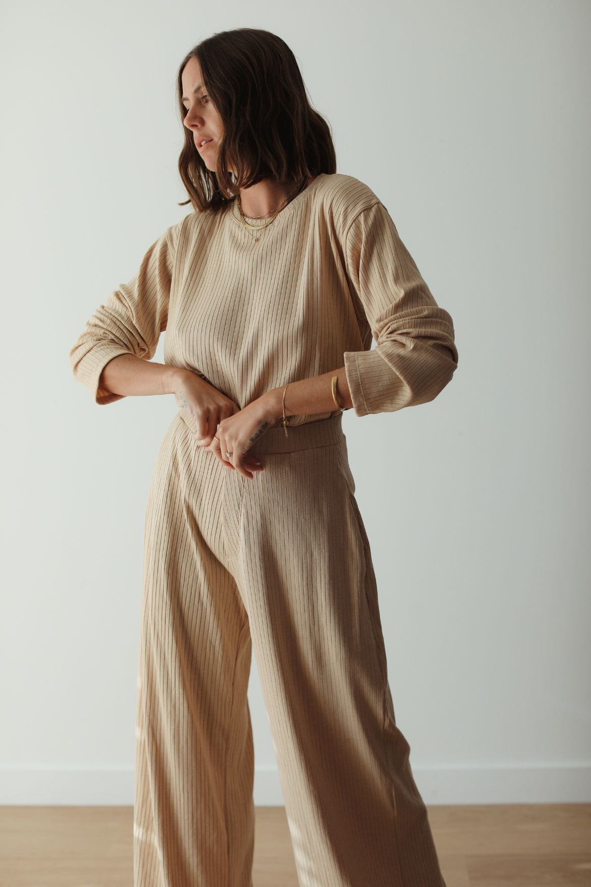 Rib Relaxed Shirt - Beige