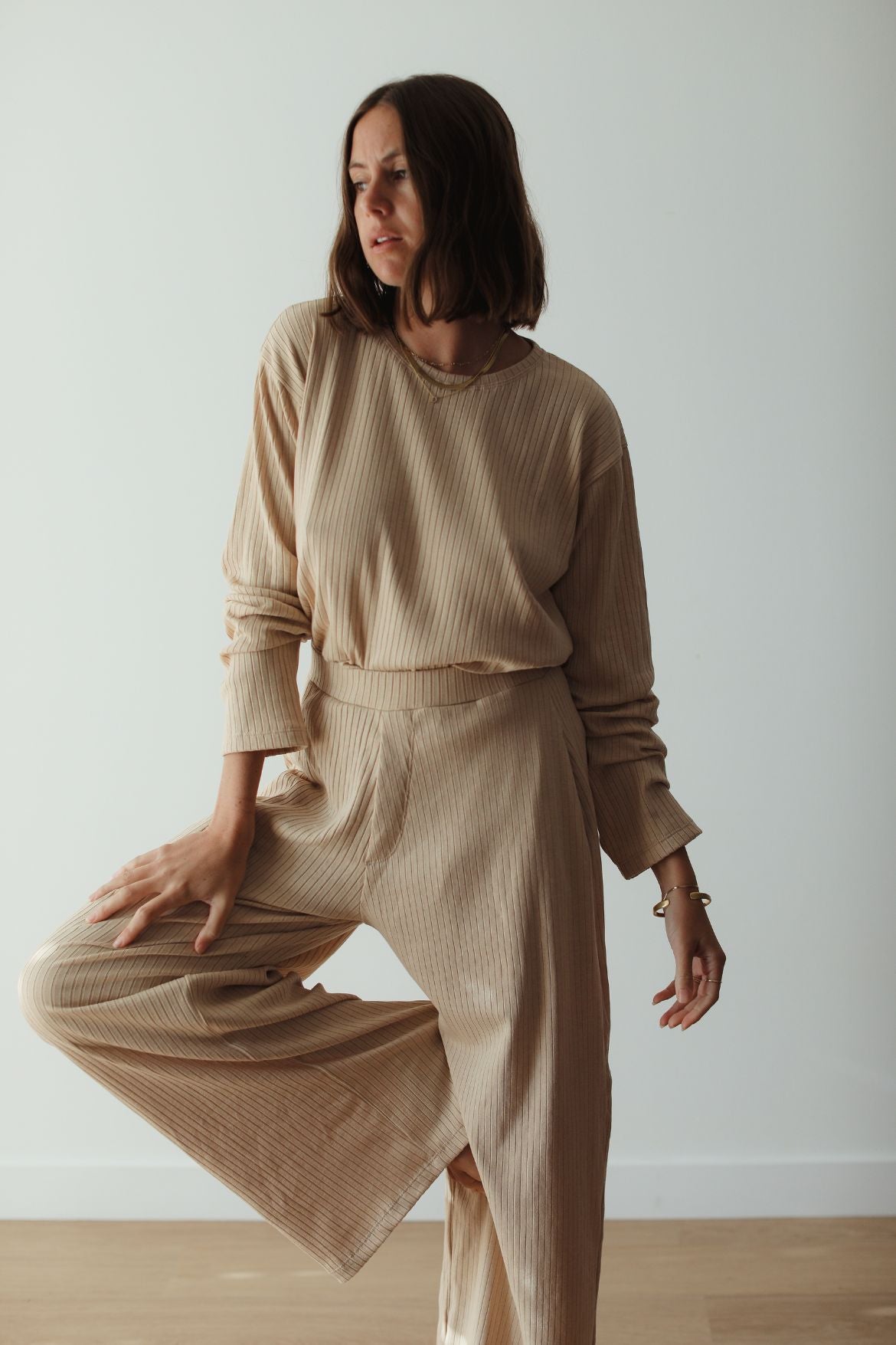 Rib Relaxed Shirt - Beige