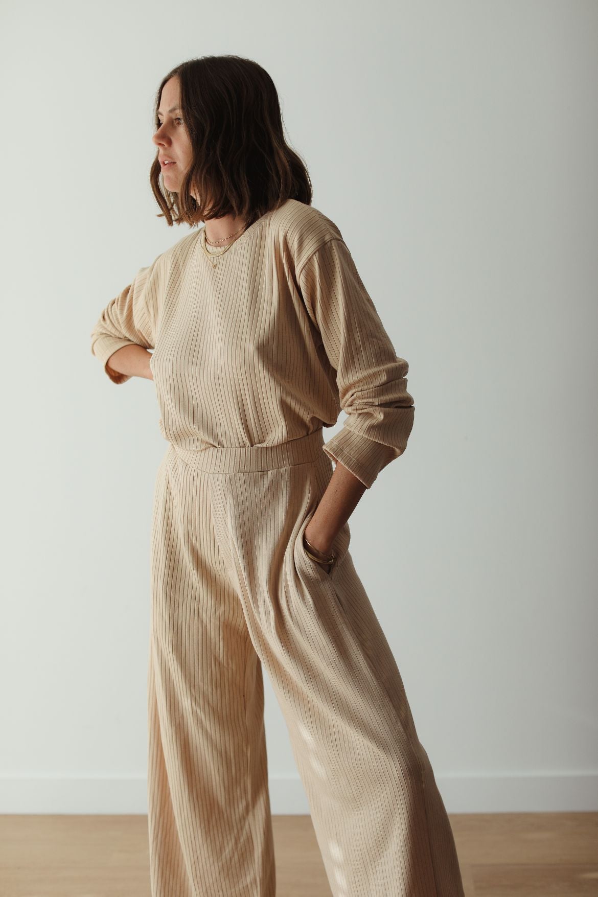 Rib Relaxed Shirt - Beige