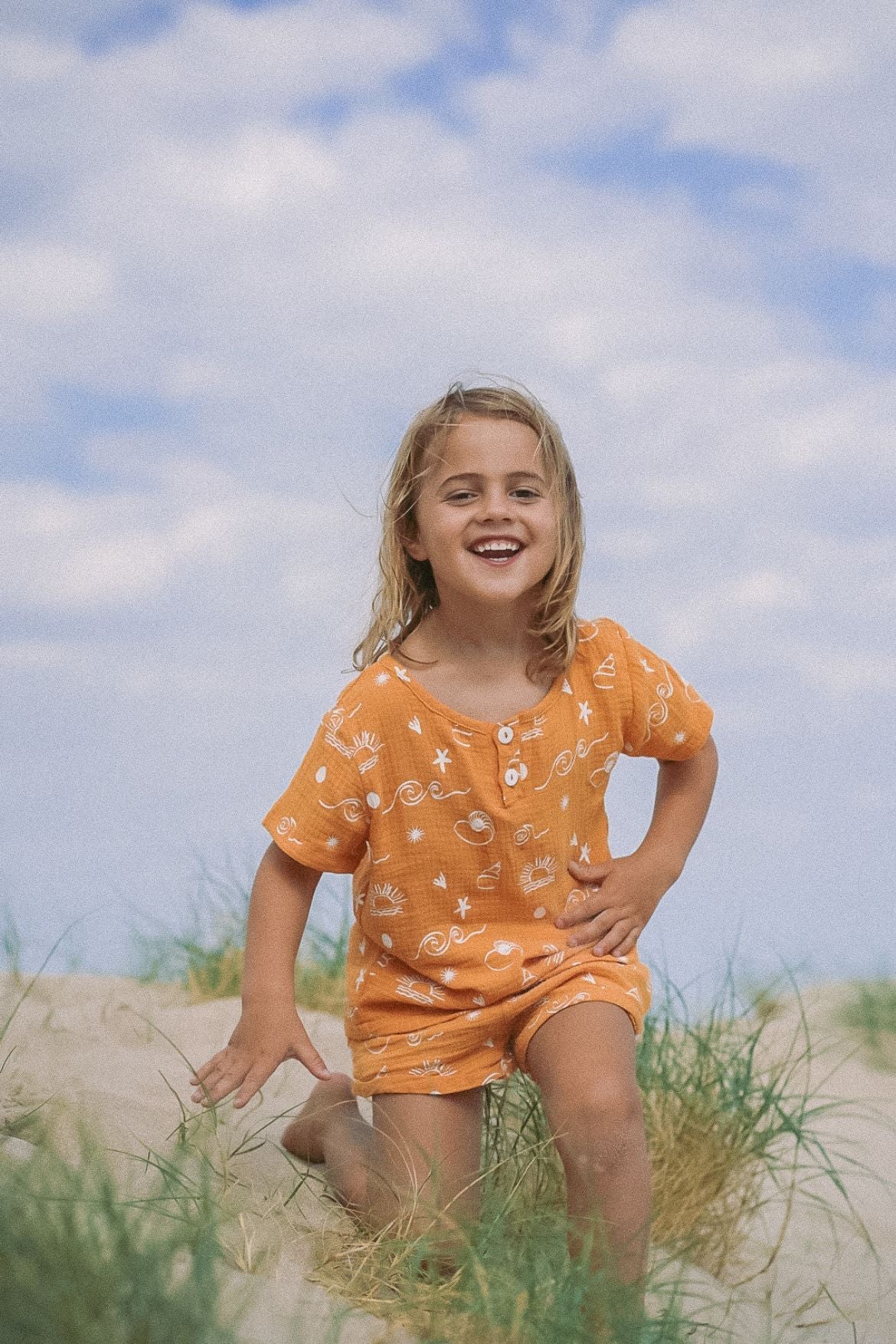 Little Ease - ocean inspired cotton matching children's set with shells and waves for kids
